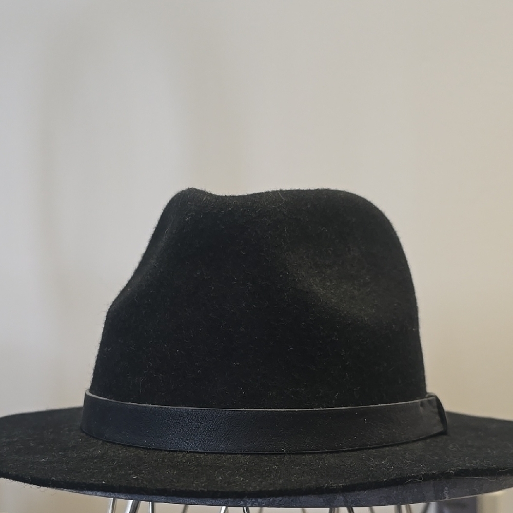 H&M Black Fedora Hat Faux Leather Trim Unisex